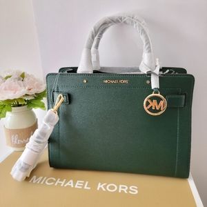 MICHAEL KORS RAYNE MD SATCHEL LEATHER RACING GREEN